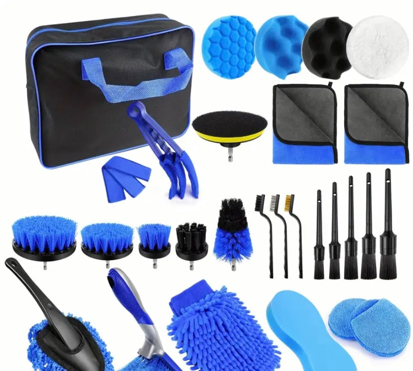 Car Cleaning Kit 29pcs Car Detailing Kit Wheel Cleaning Brush Tyre Brush Wire Brush Exterior And Interior Car Washing Set for Car Motorcycle Bike Cleaning Wheels, Engine, Emblems, Air Vents Cleaner