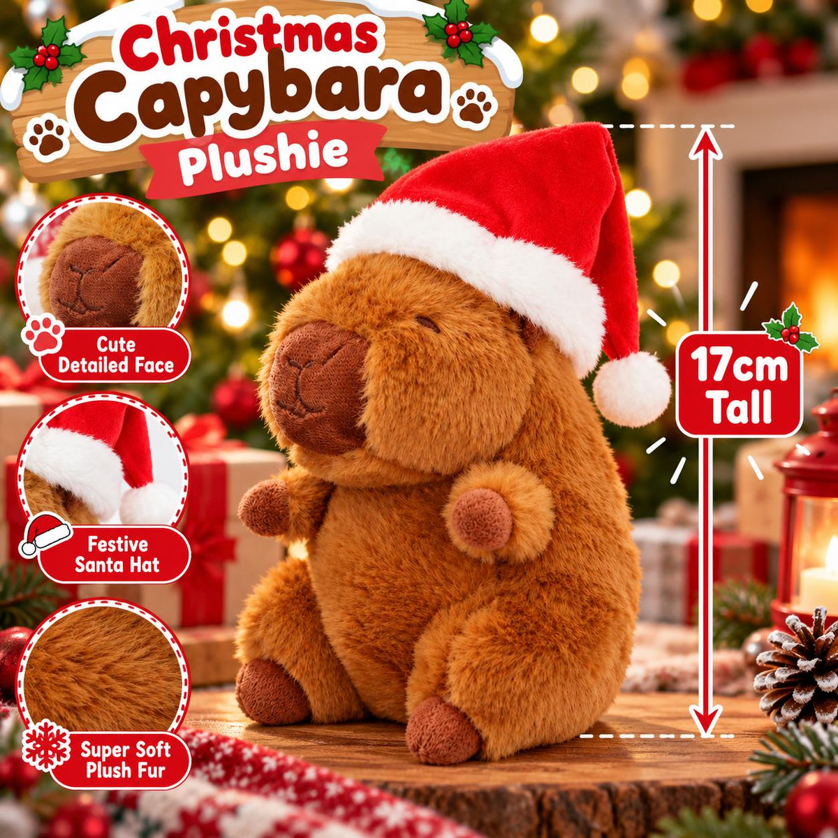 Christmas capybara plush toy with santa hat