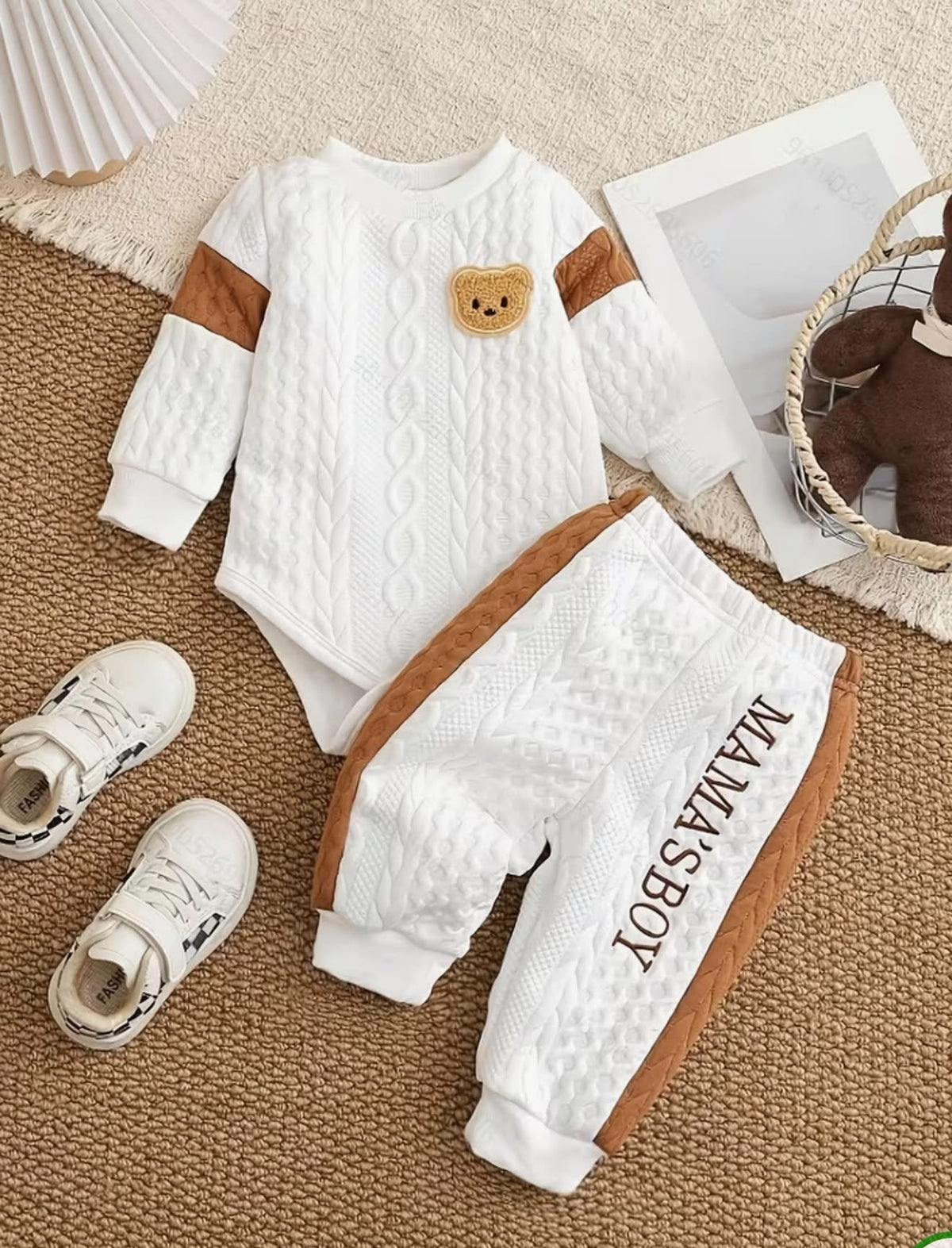 White and brown mamas boy outfit