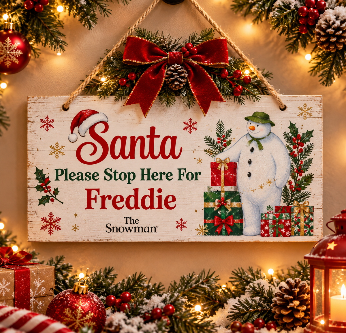 Personalised The Snowman Christmas Wishes Santa Stop Here Sign