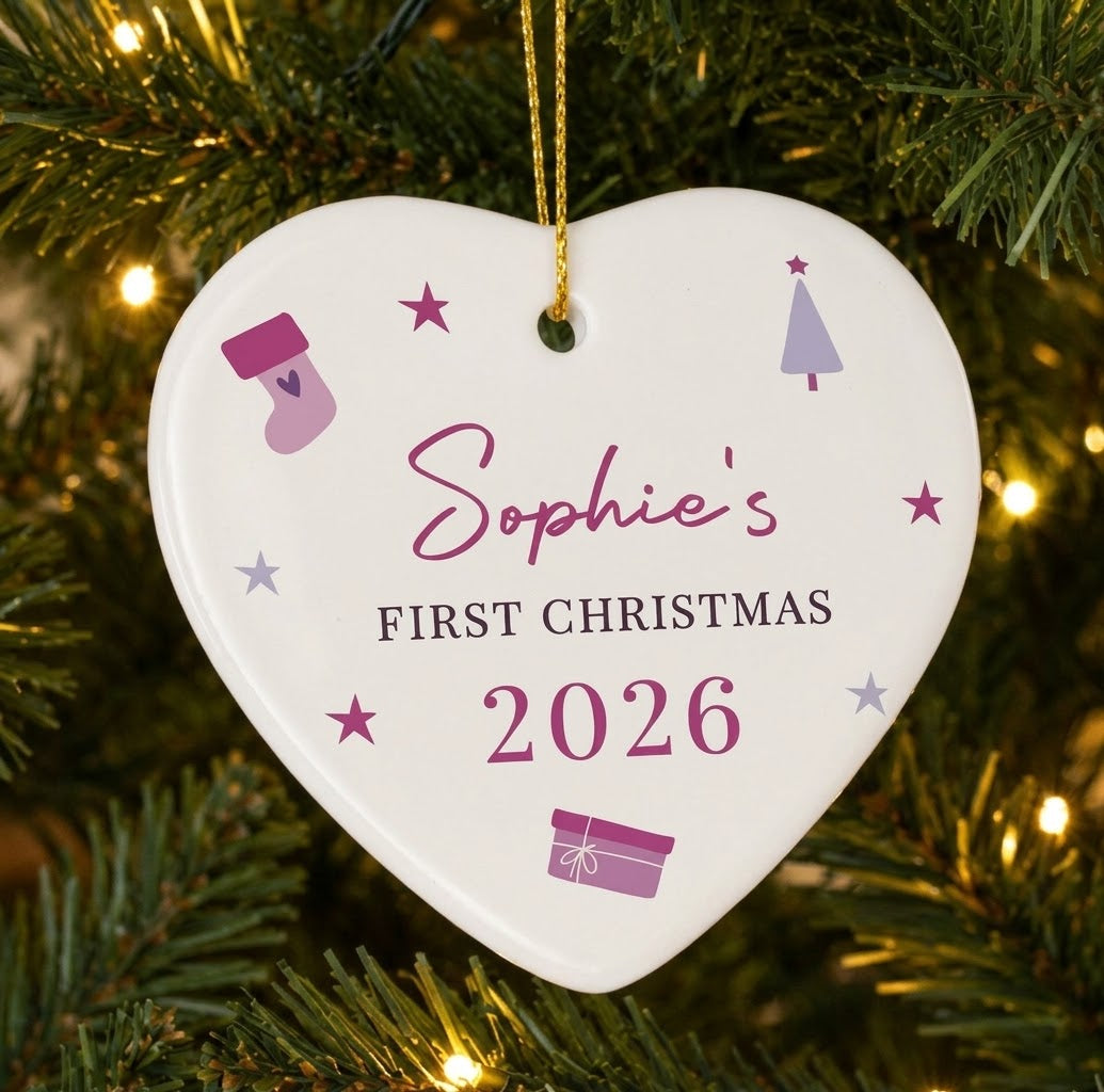 Personalised pink icons ceramic heart decoration