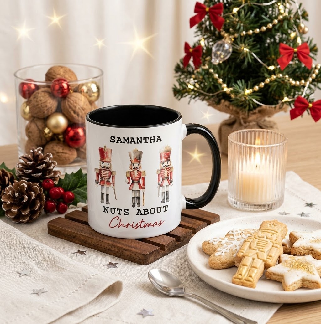 Personalised Nutcracker black handle mug