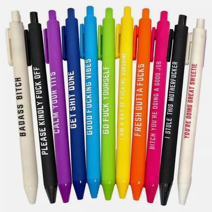 11PCS Funny Pens Swear Word Pen Set Black Ink Writing Pen