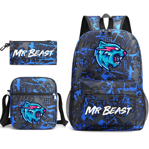 Mr Beast Lightning Cat 3-Piece Backpack Set Student Laptop Canvas Bag
