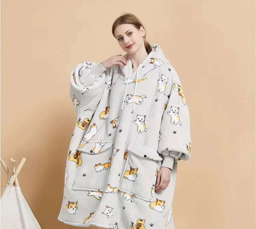 Ladies oversized cat hoodie blanket