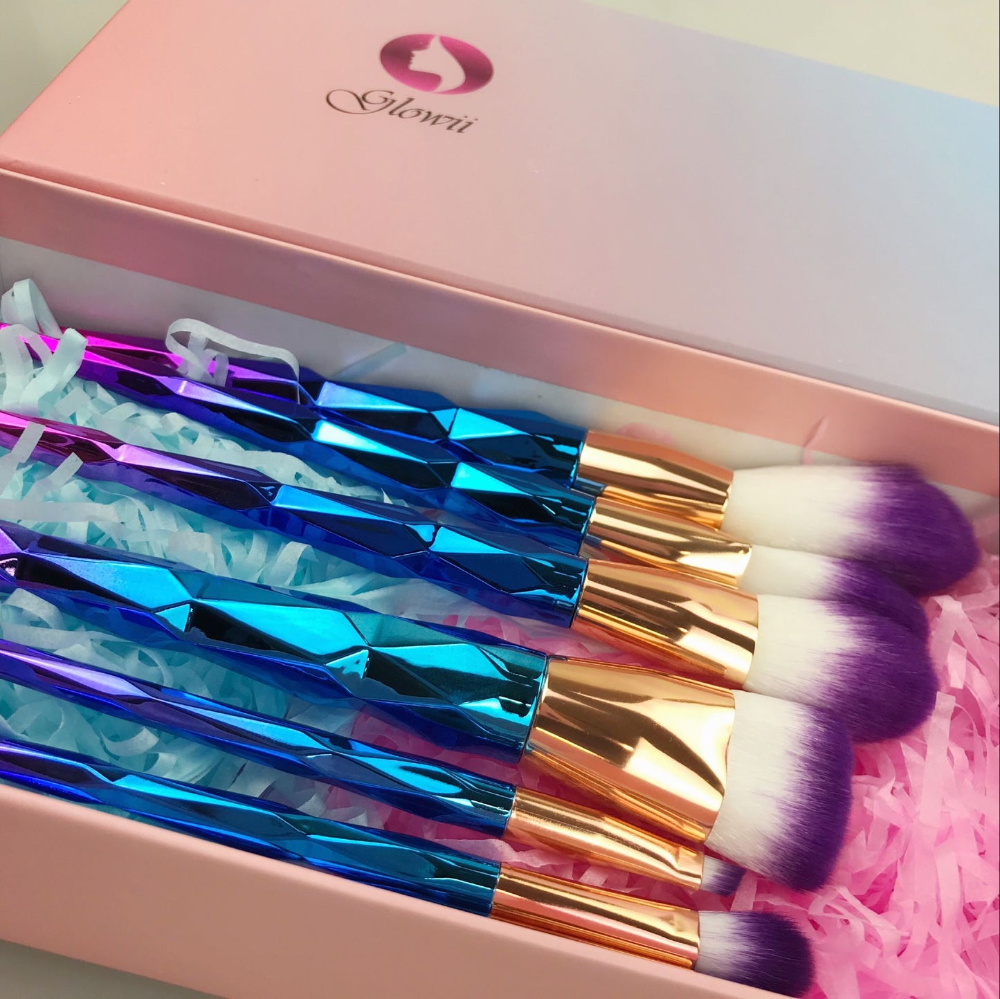7pcs Unicorn Diamond Purple Hair Makeup Brush Set + Gift Box