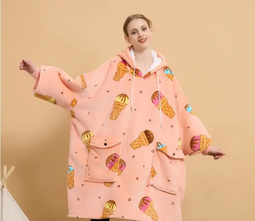 Ladies oversized ice cream hoodie blanket