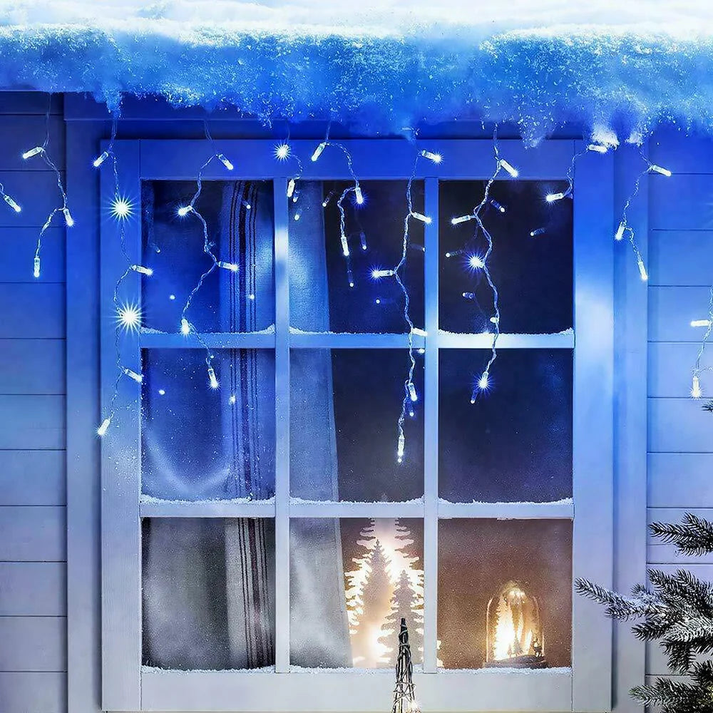 200 Christmas Blue & White Led Icicle Lights