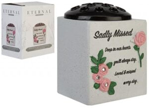 Sadly Missed Grave Vase Memorial Ornament with Pink Flowers