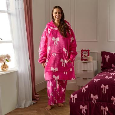 Adults Bow Print Hoodie Blanket - Pre-Order