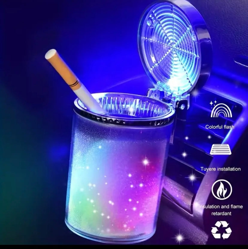 Auto Ashtray With LED Light, Mini Portable Lid, For Car Cup Holder, Home, Office And Travel