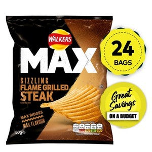 Walkers Max Crisps Sizzling Flame Grilled Steak Flavour 24 x 50g