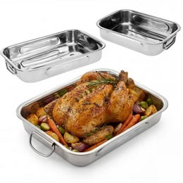Set of 3 Stainless Steel Roasting Trays