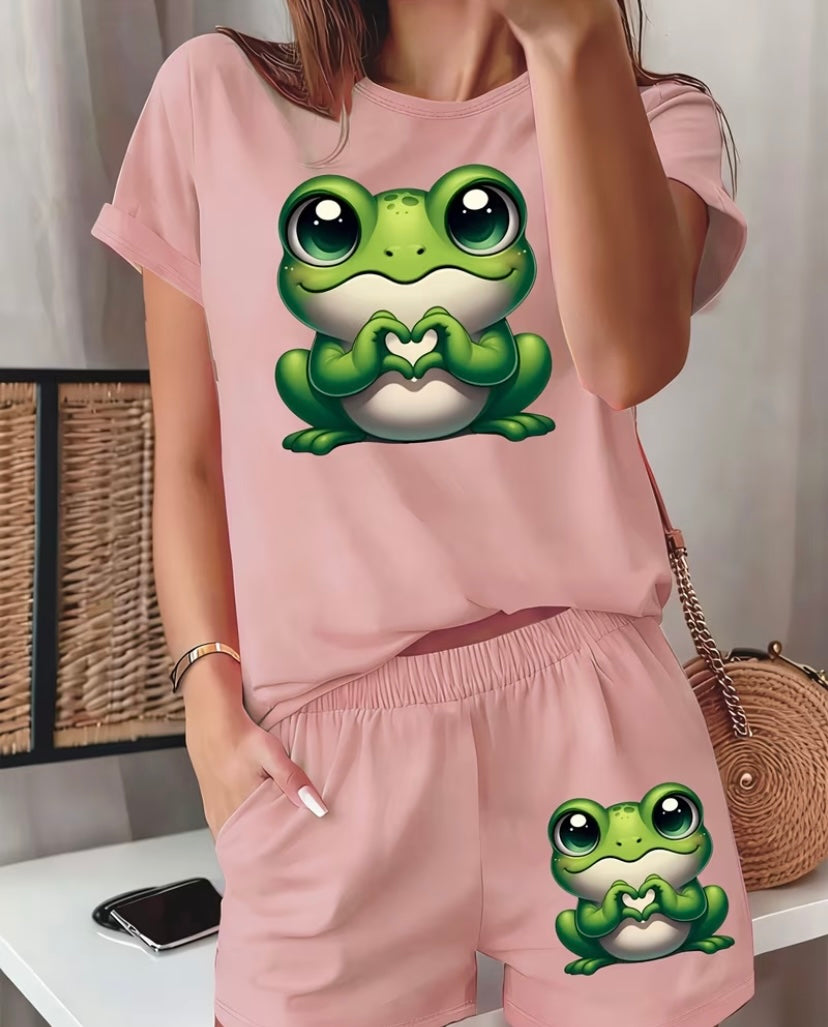 2pcs frog ladies short set