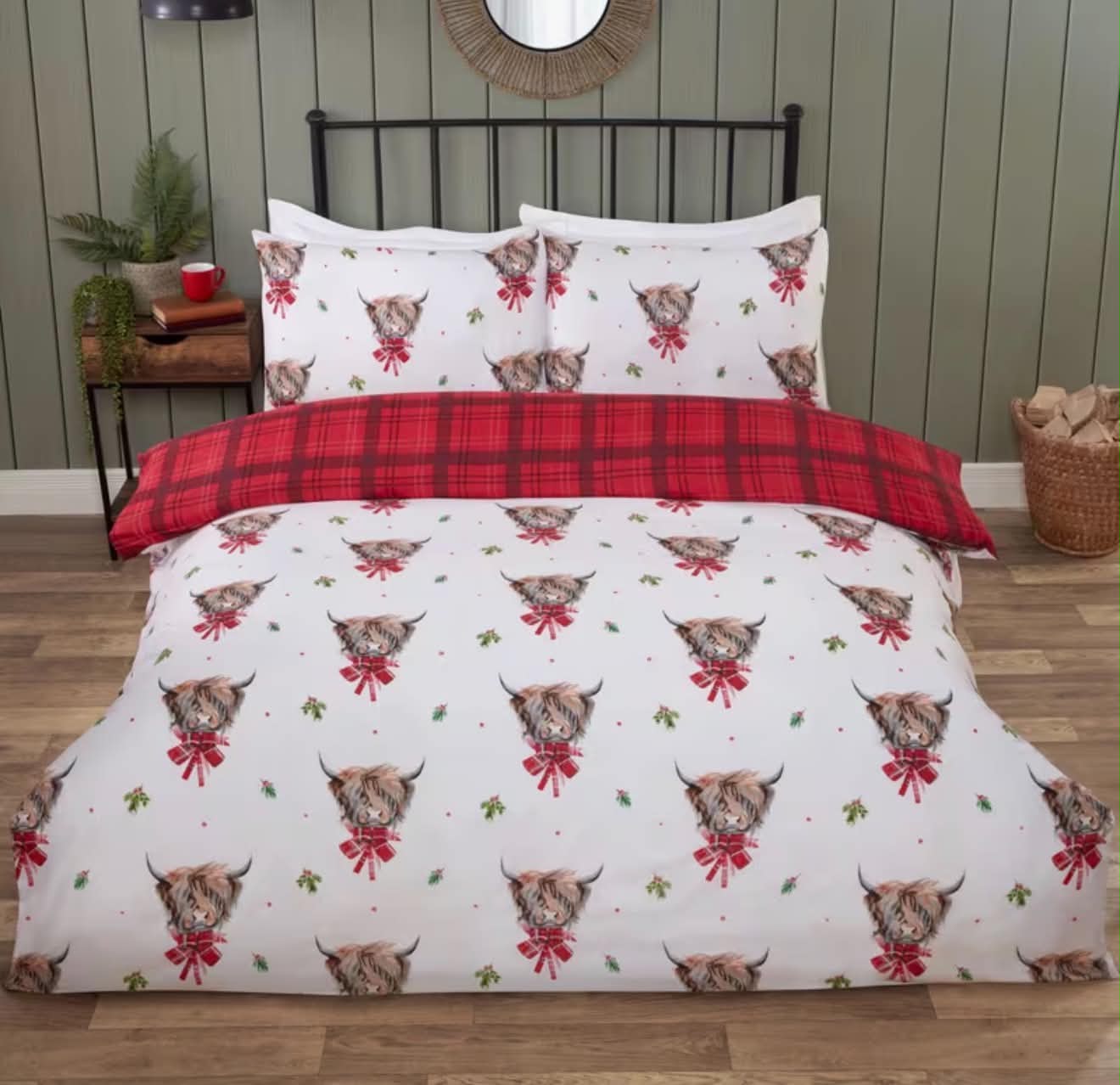 Festive Highland Cow Duvet Set - Double