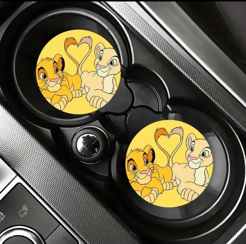 2pcs The Lion King Cartoon Car Coasters - Non-Slip Rubber Mug Holders