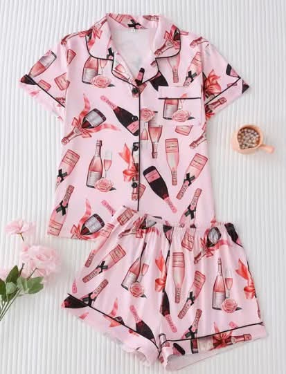 Wine Glass Print Women's Pajama Set