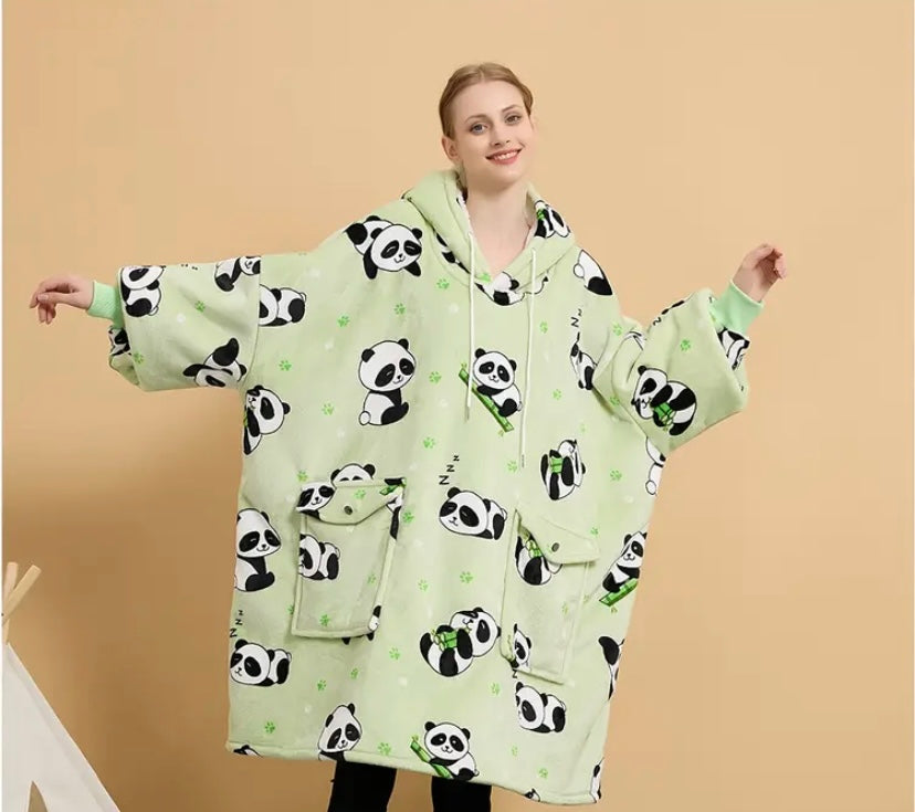 Ladies oversized panda hoodie blanket