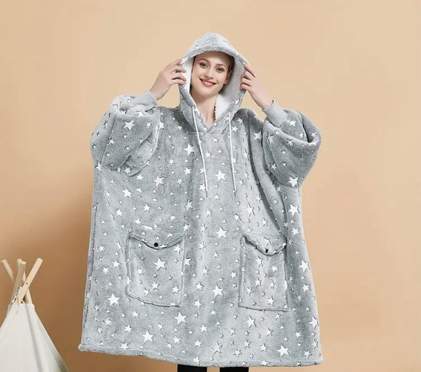 Ladies oversized grey star hoodie blanket