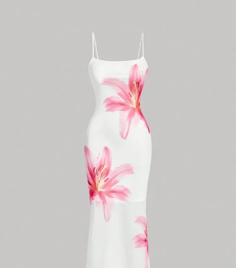 Elegant Floral Print Sleeveless Maxi Dress - Pink Lily Design