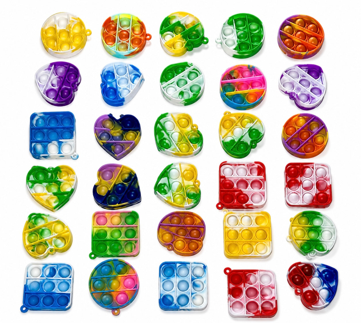 Mini Pop It Keyrings – Assorted Colours & Shapes Fidget Toys