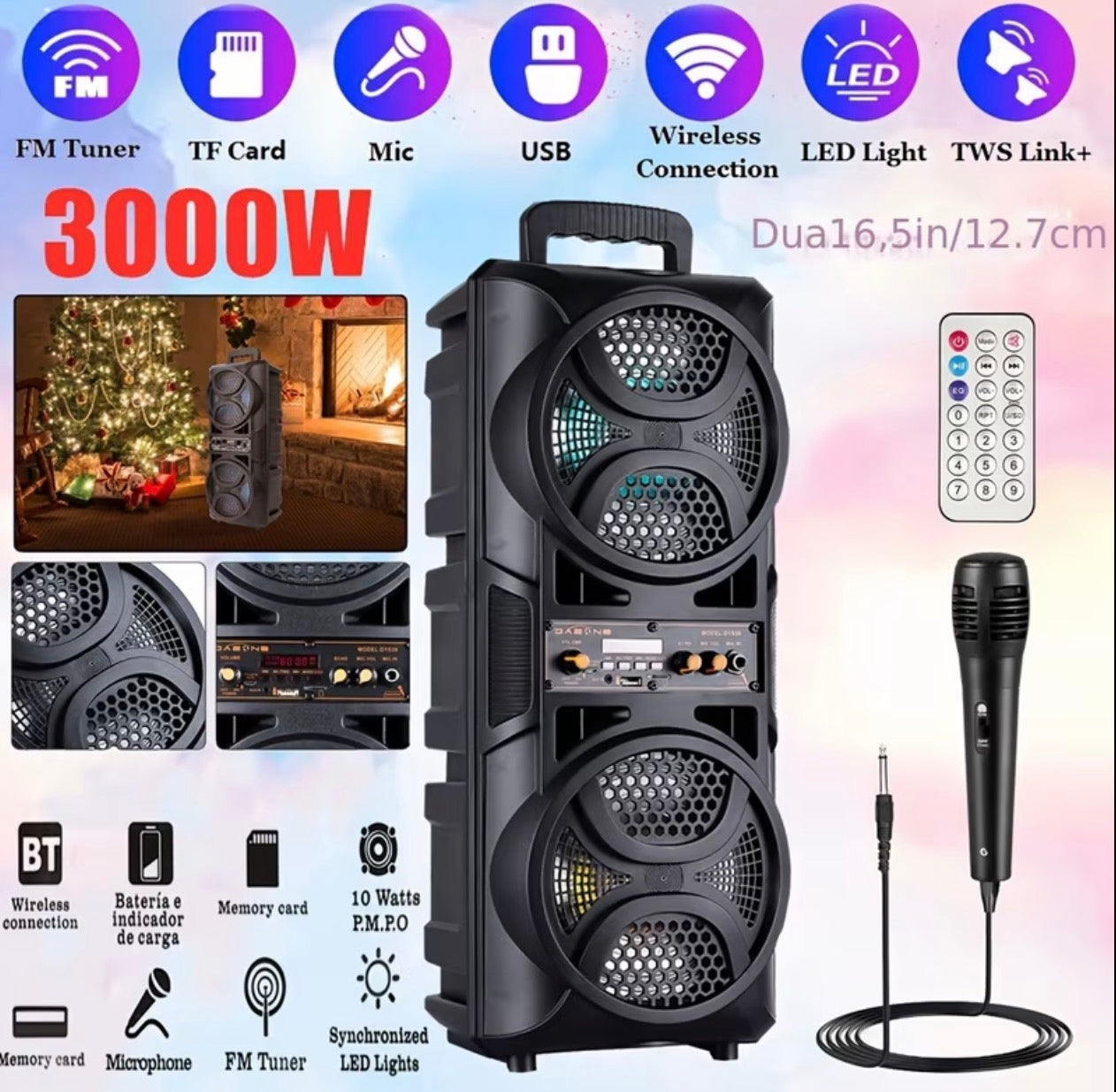 3000W Powerful Dual 6.5 Portable Wireless PA Speaker System