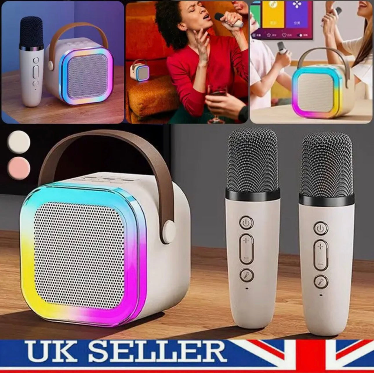 Family Sing-Along Stage, Portable Karaoke Machine with 2 Wireless Mics