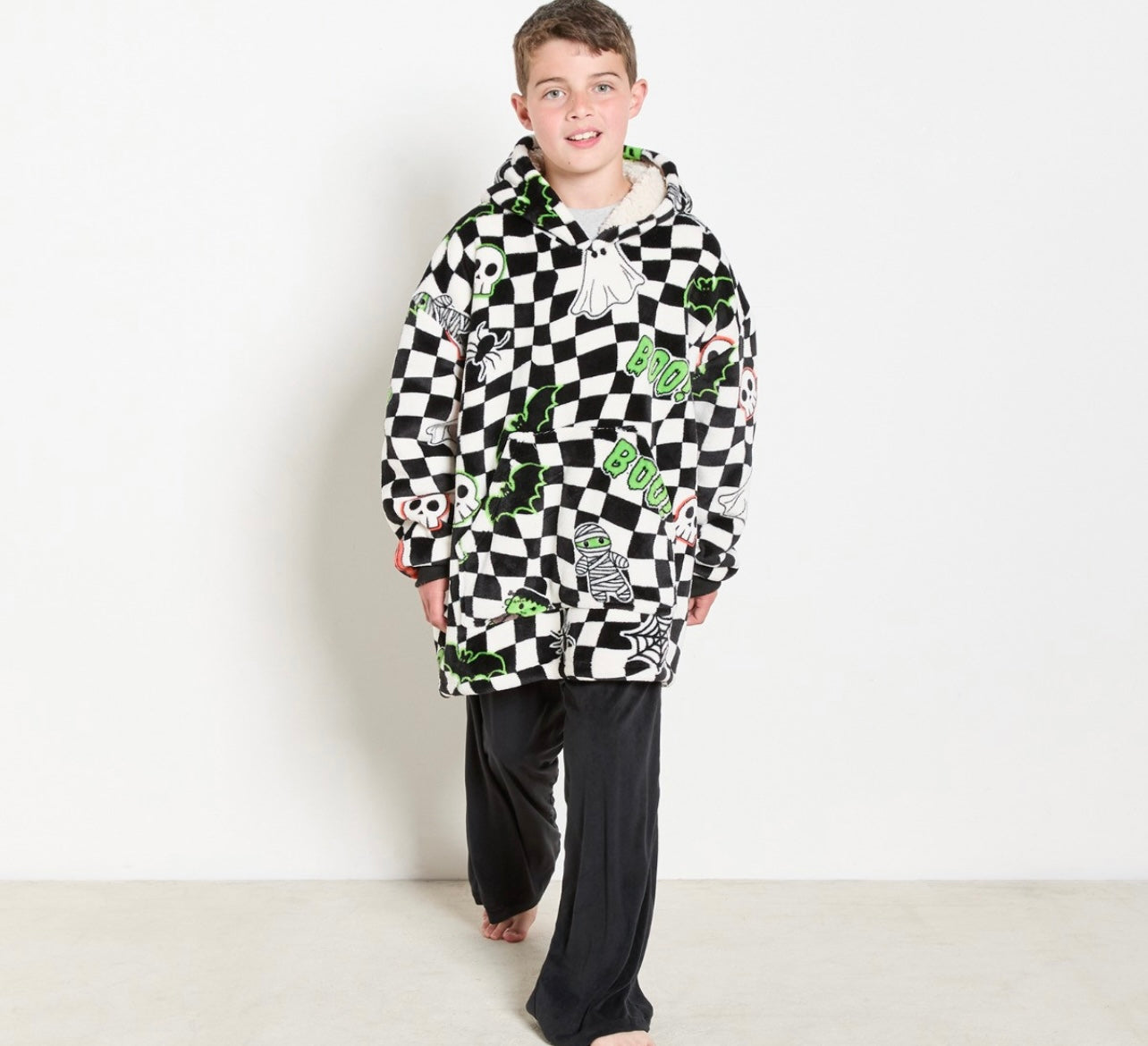 Kids Halloween Checkerboard Print Hoodie Blanket - PRE ORDER