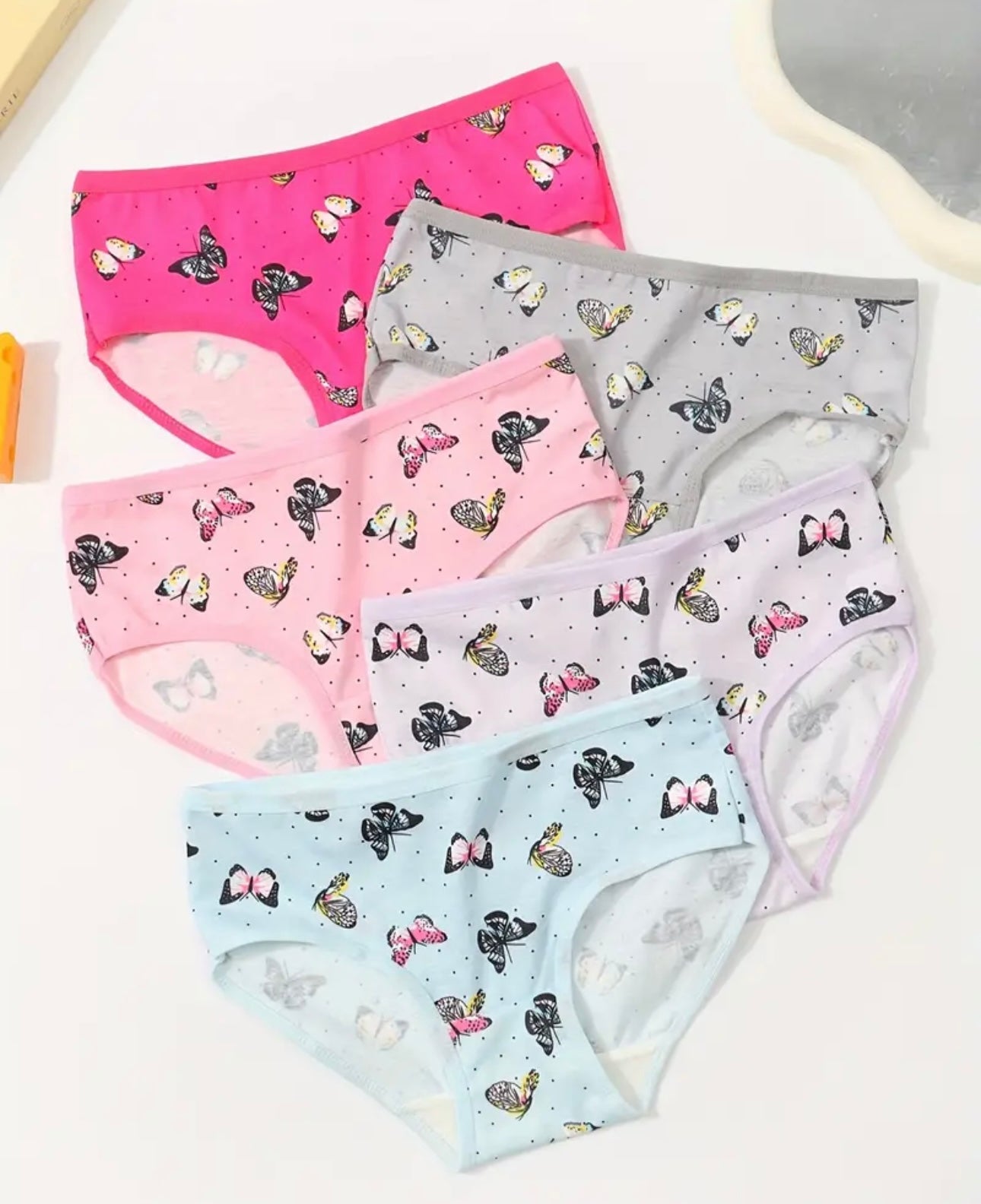 5pcs Soft & Breathable Butterfly Print Girls' Panties