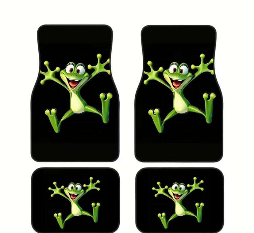 4pcs Set of Joyfully Hopping Green Little Frog Car Floor Mats