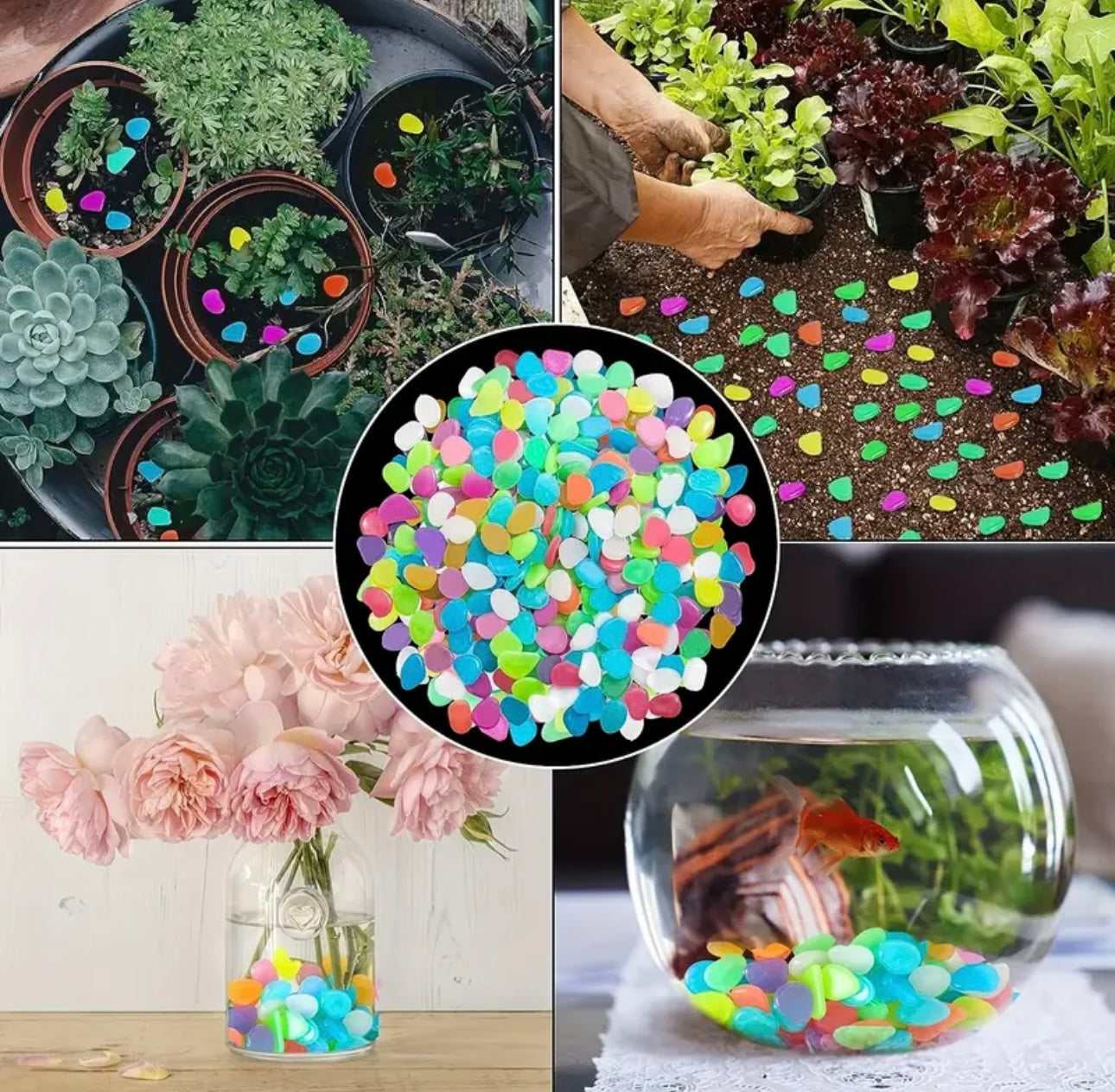 100pcs Glow-in-the-Dark Pebbles for Garden and Aquarium Decor