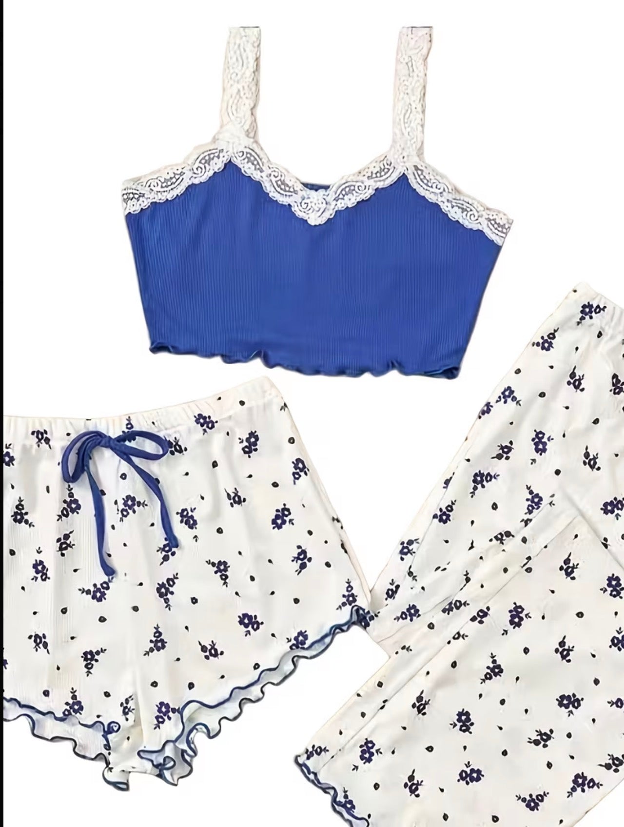 Pink Sweet Style Floral Pyjamas Three-Piece Set