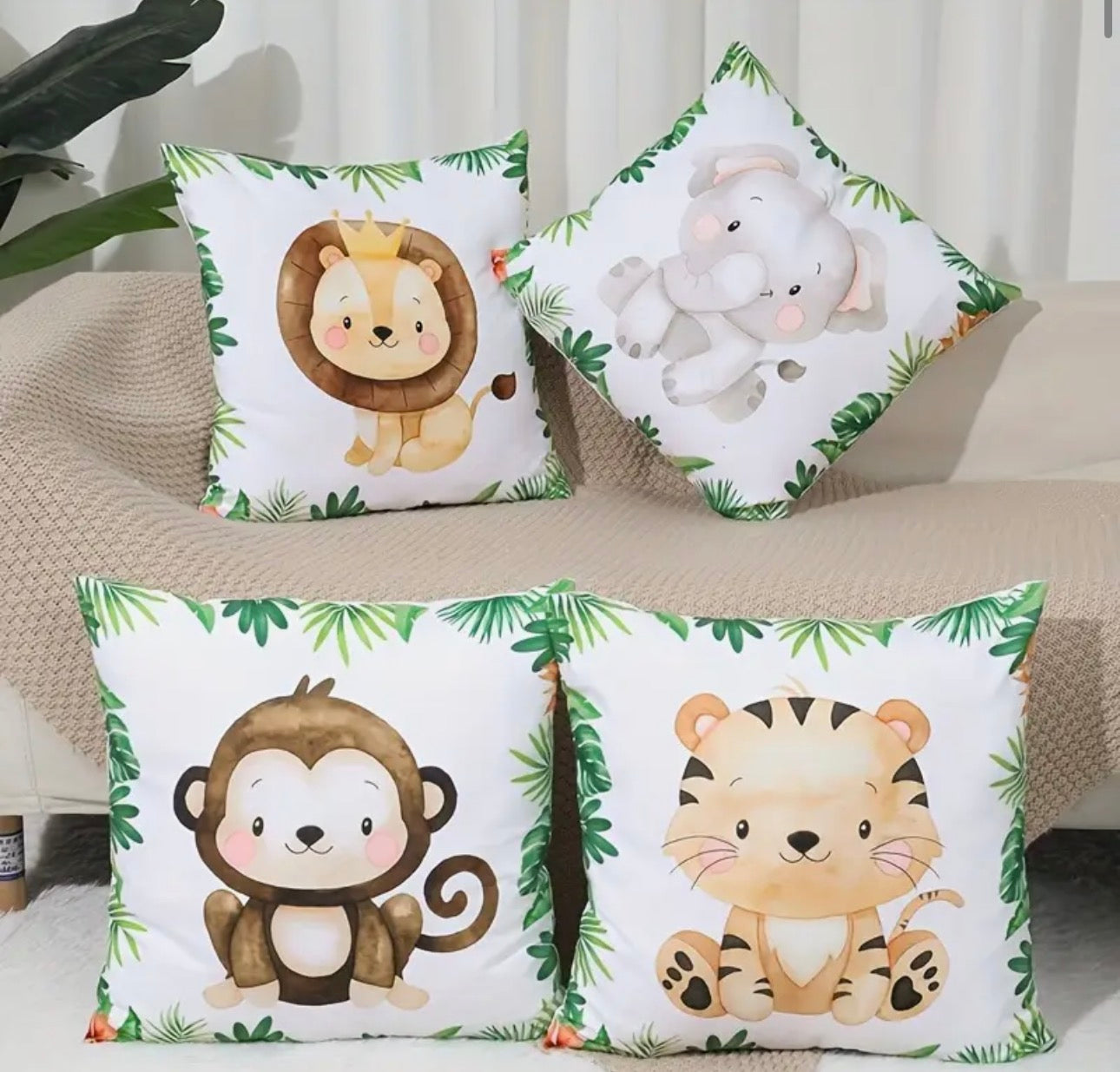 4pcs Modern Style Jungle Animal Pillowcase Set