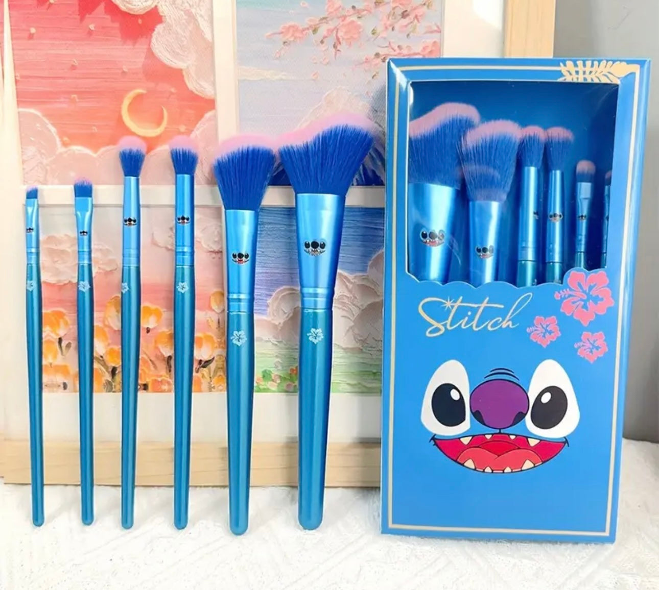 Disney Set of 6 Cartoon Stitch Makeup Brush Blue