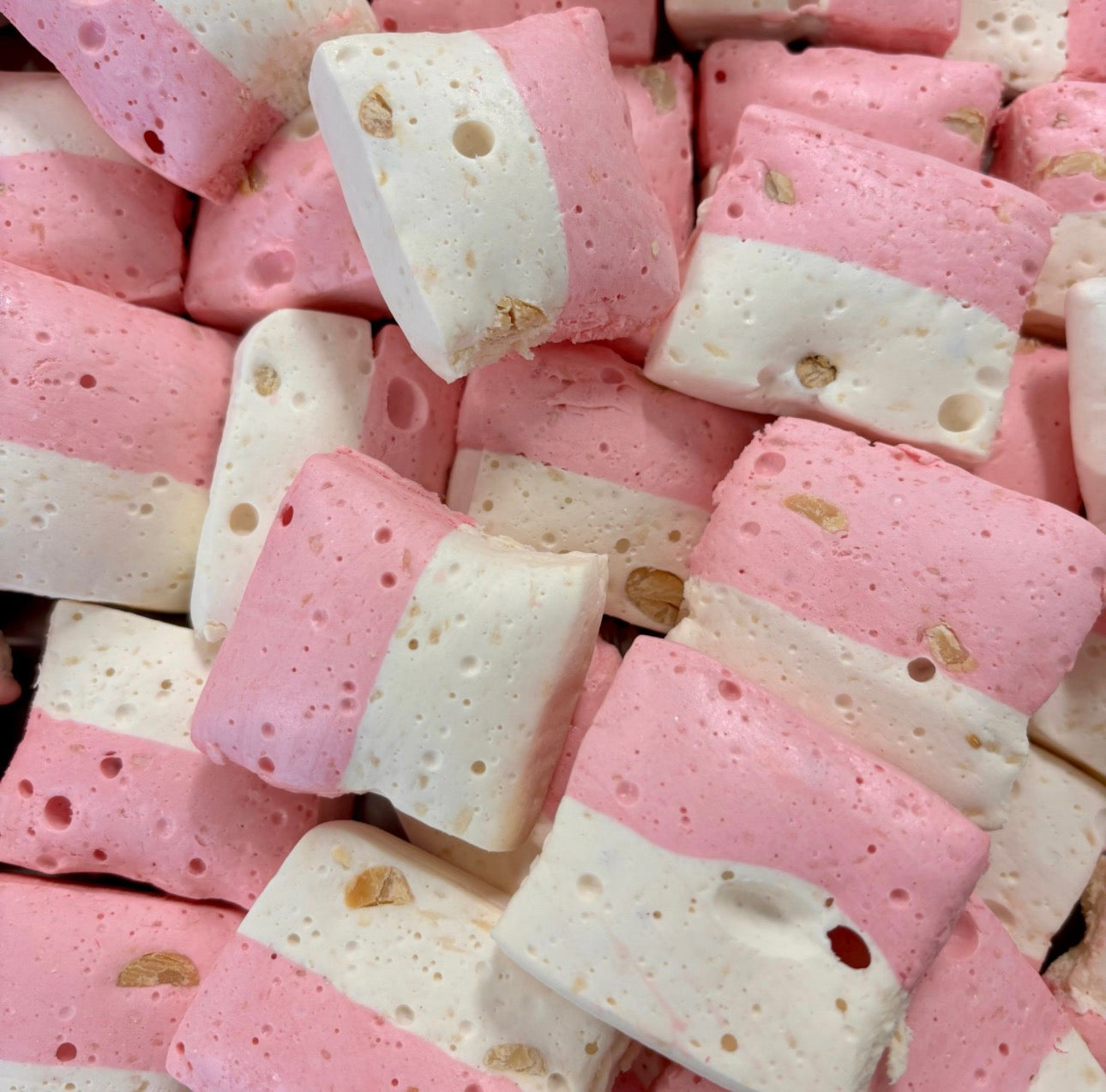 Freeze dried raspberry & vanilla nougat with peanut
