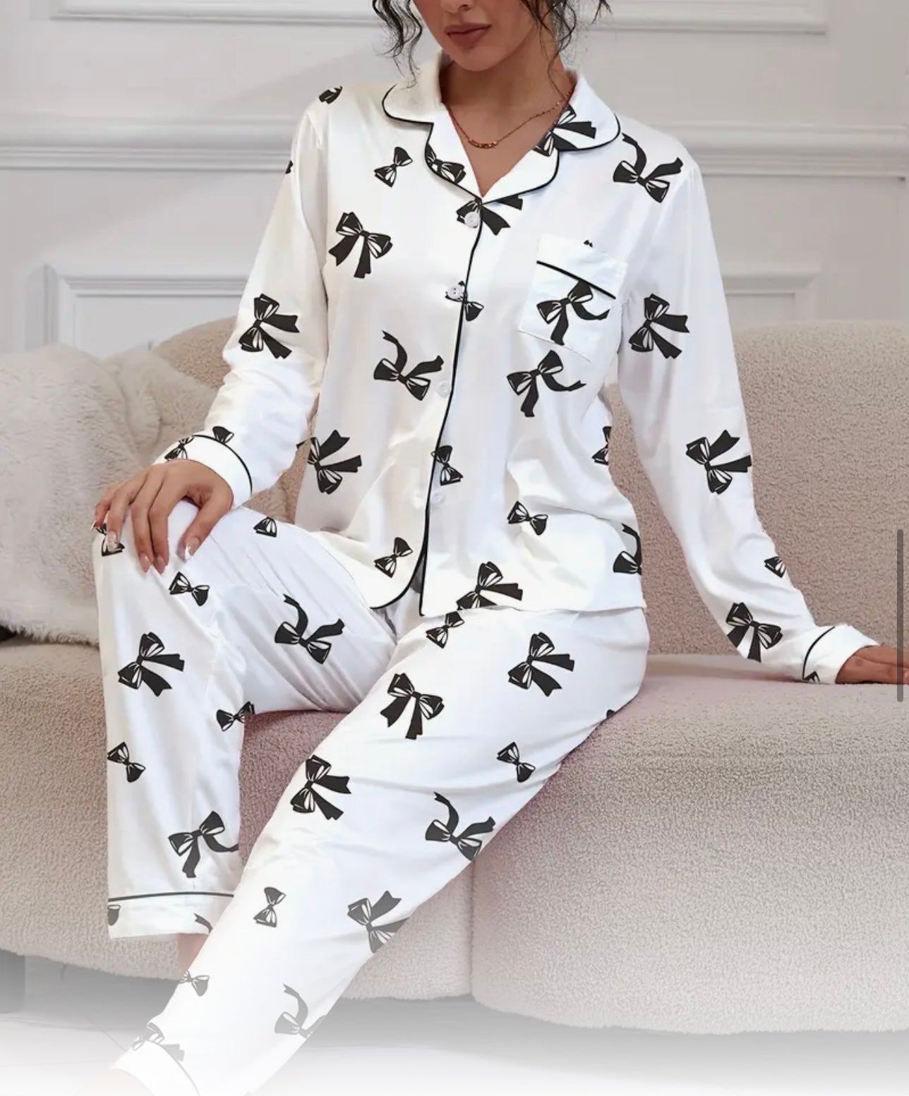 Cute Bow Print Pyjama Set