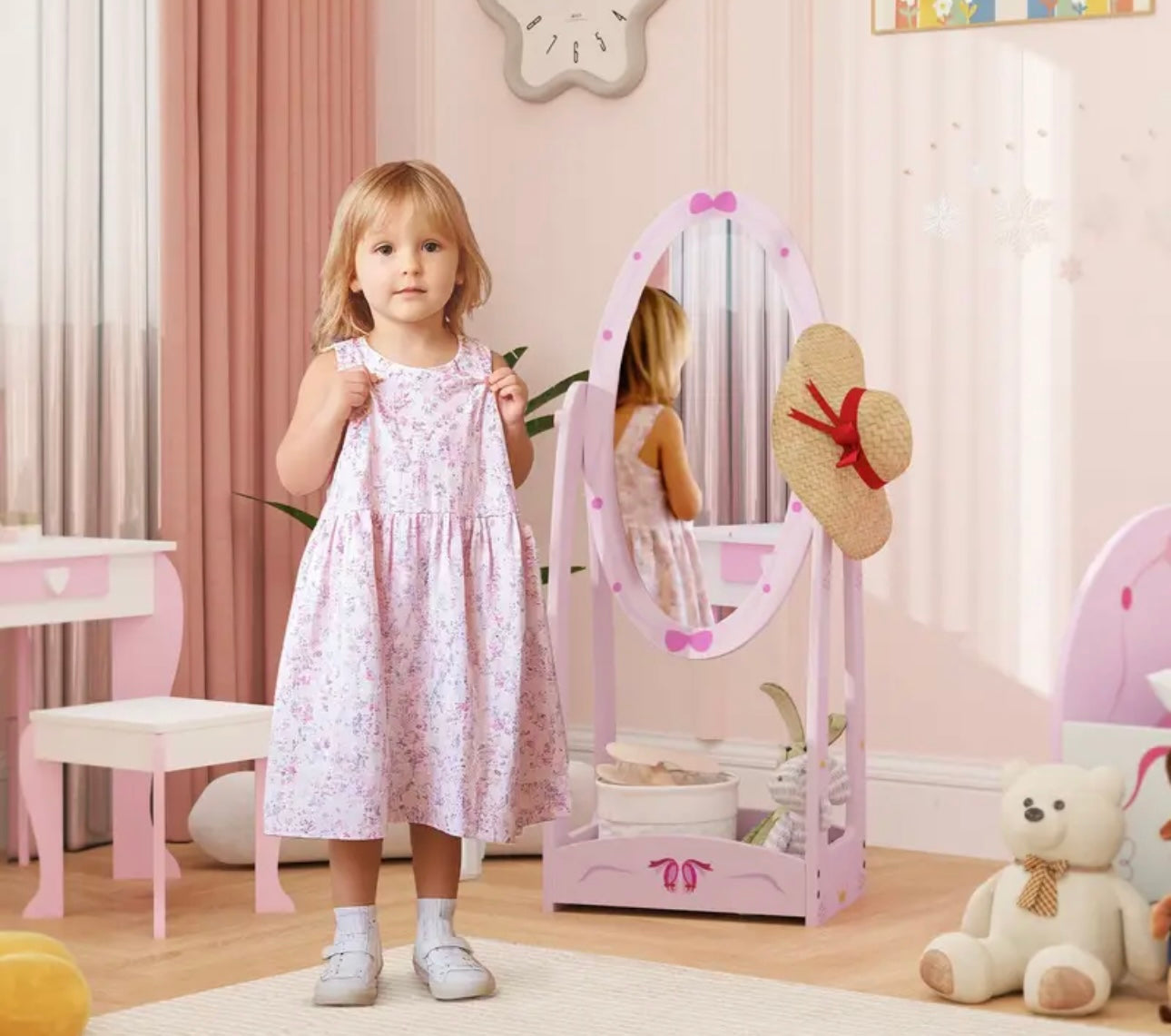 Kids Mirror Full Length with Storage Shelf