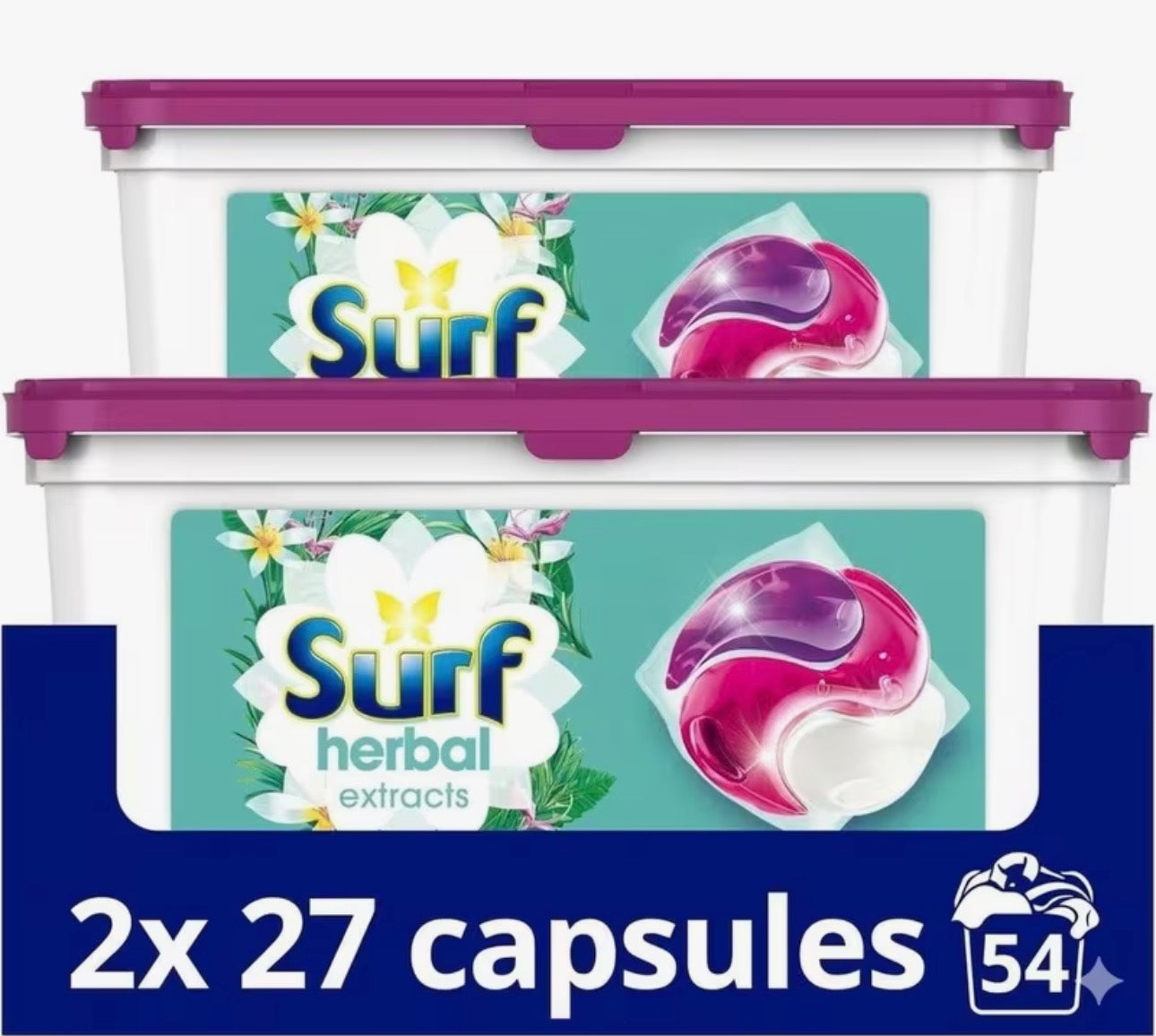 Surf Herbal Extracts 3 in 1 Washing Capsules, 54 Washes (2 x 27 Pack) | Long Lasting Fragrance & Deep Clean Laundry Pods