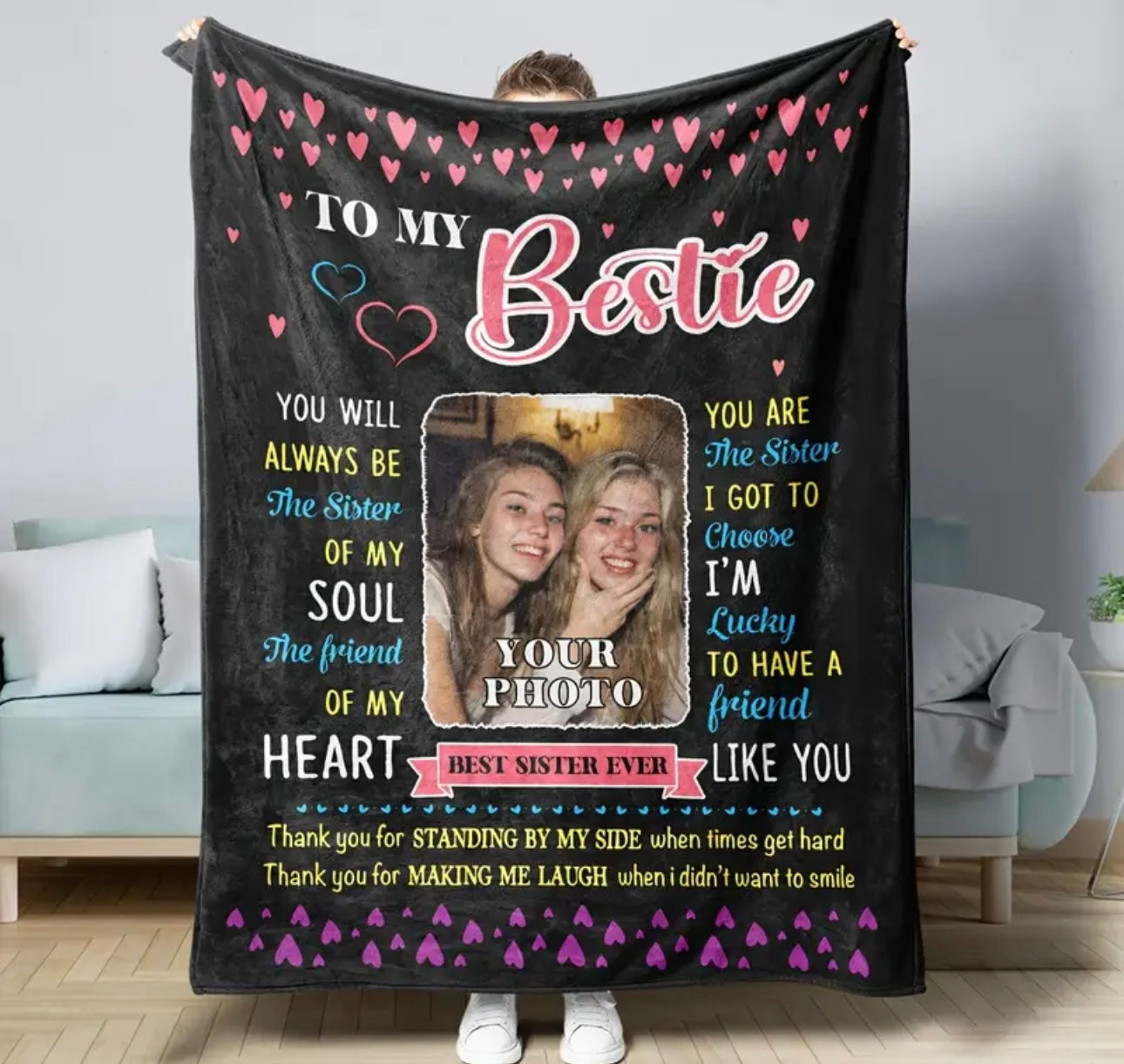 Customizable Best Friend & Sister Throw Blanket
