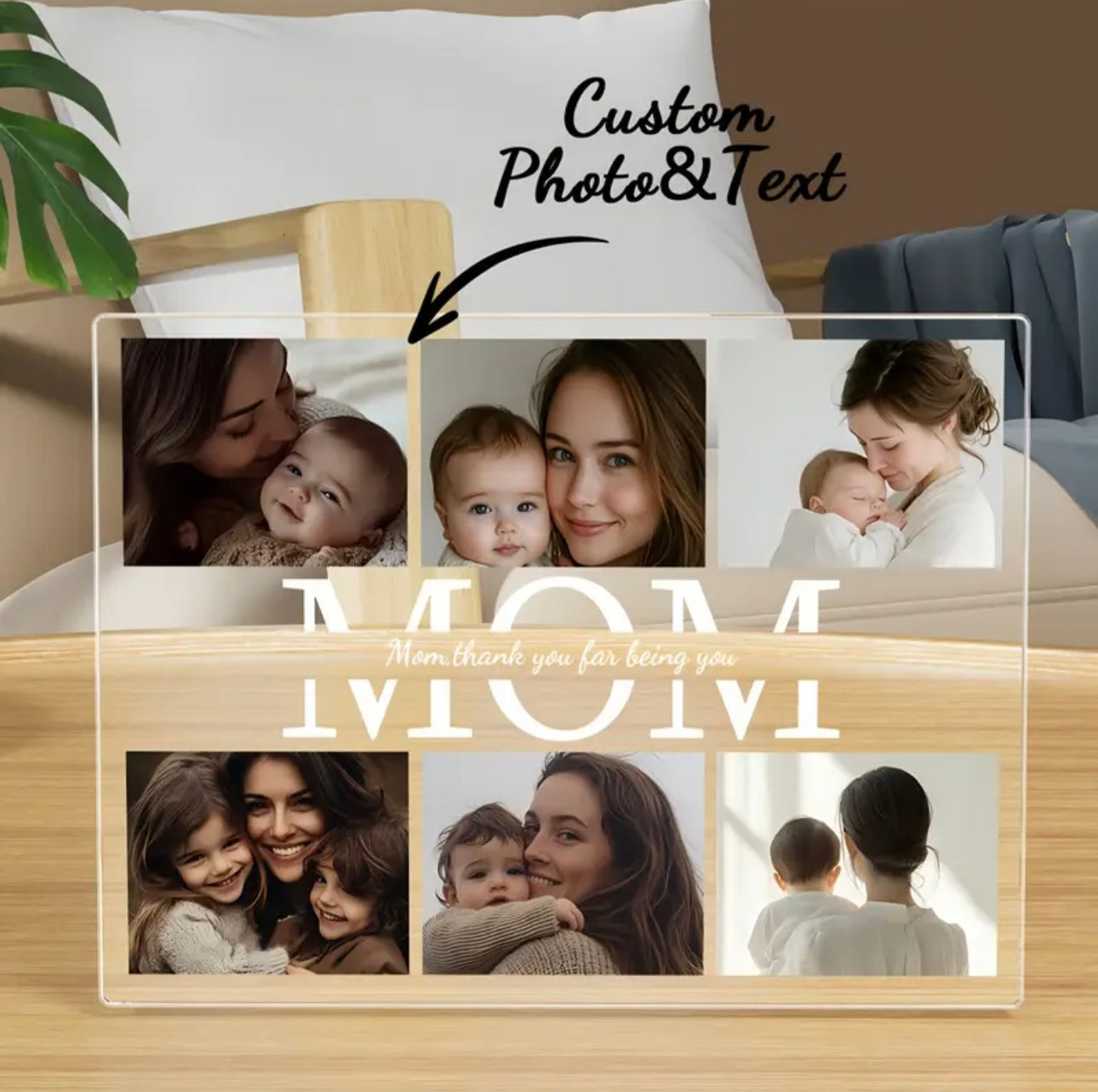 MOM Custom Acrylic Photo Plaque with Personalized Text