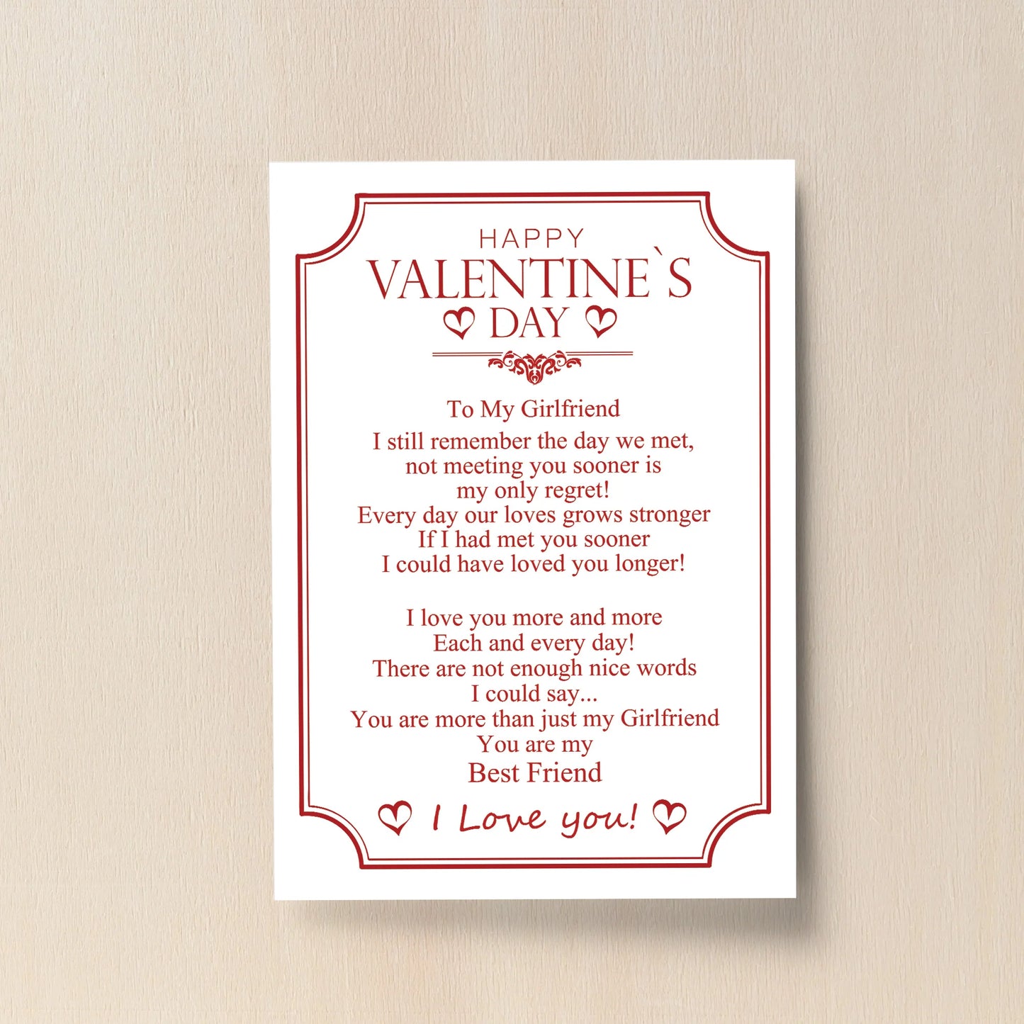 Valentines Day Poem A4 Wall Print (Girlfriend)