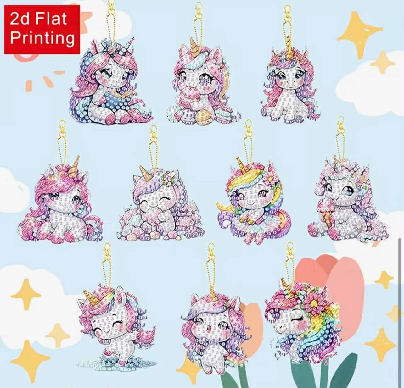 10pc Unicorn Diamond Art Keyring