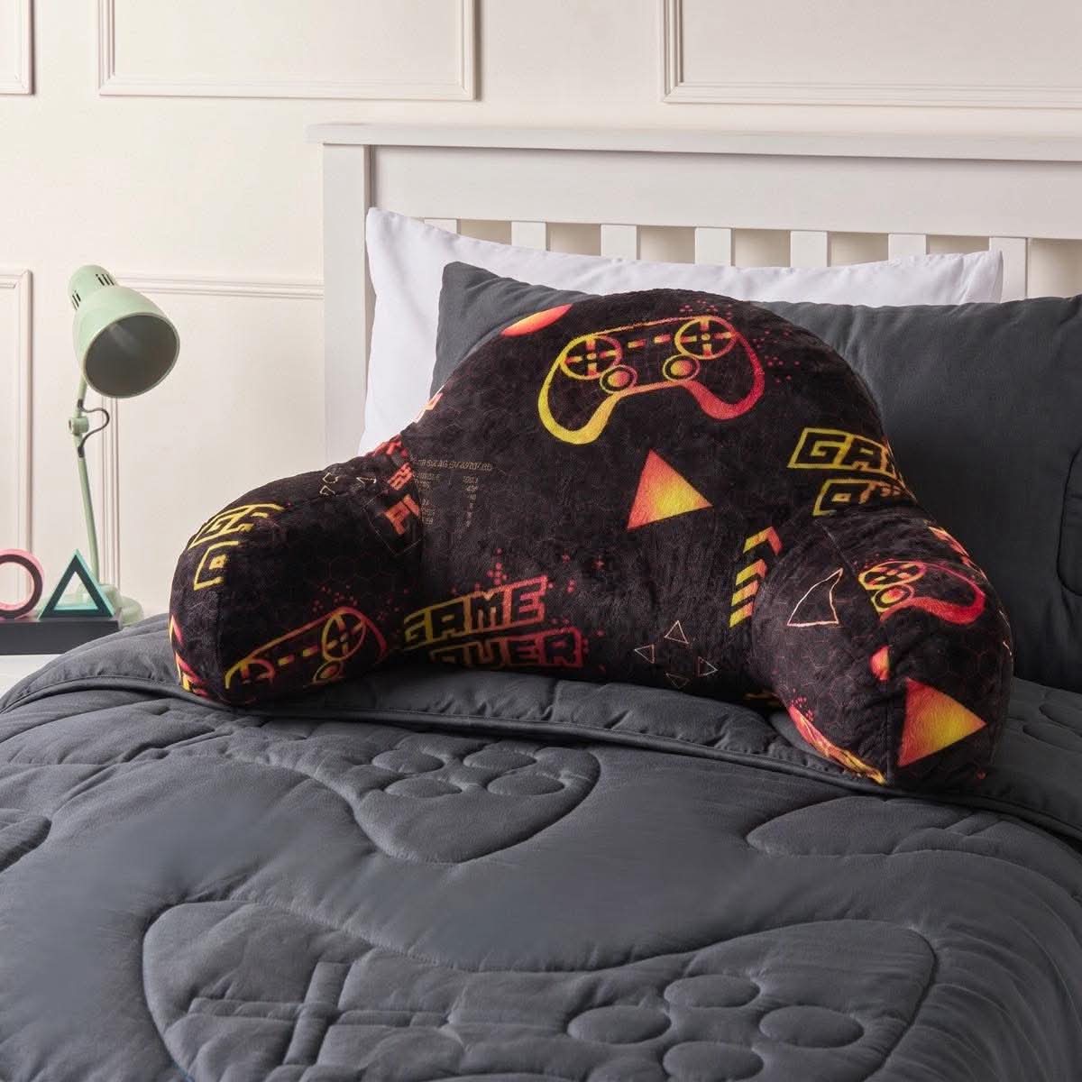 Kids Gaming Fleece Cuddle Cushion - Black/Red