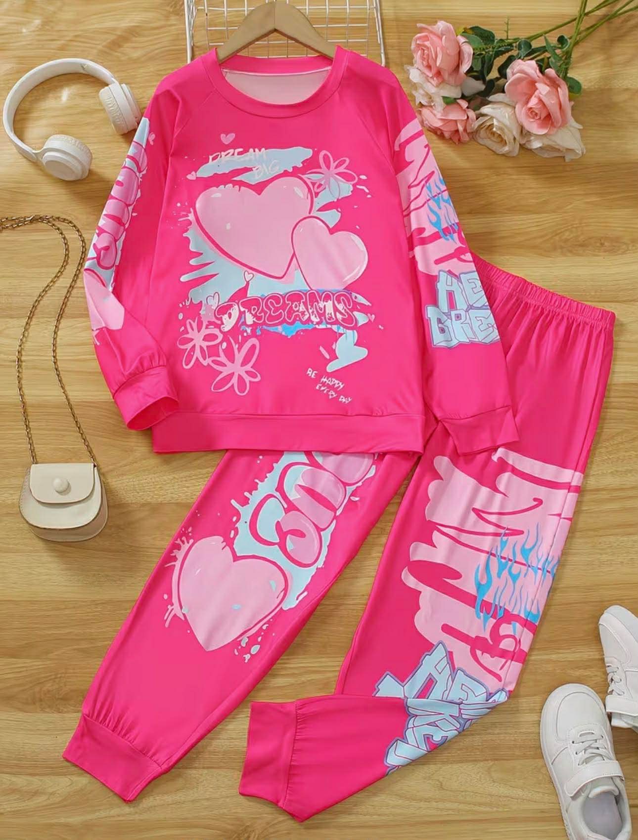Girls Heart Doodle Print Tracksuit