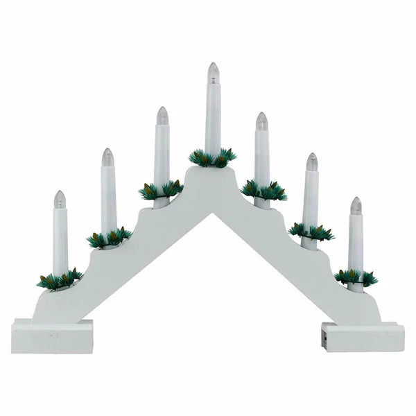White Wooden Candle Bridge with 7 LED Lights