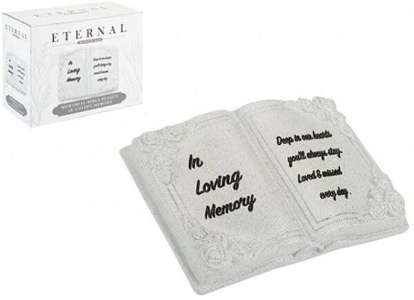 In Loving Memory Memorial Book Stone Grave Ornament Resin Plaque