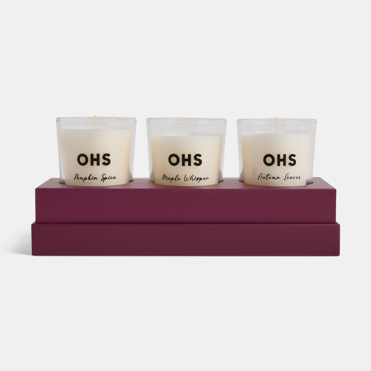 3 Glass Scented Candles Set, Pumpkin Print - Burgundy