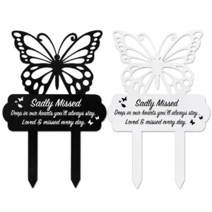 Sadly Missed Memorial Stake Butterfly Graveside Ornament for Garden