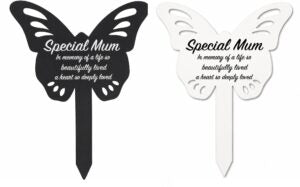 Mum Memorial Butterfly Stake for Grave – Metal Graveside Memorial Plaque, Outdoor Garden