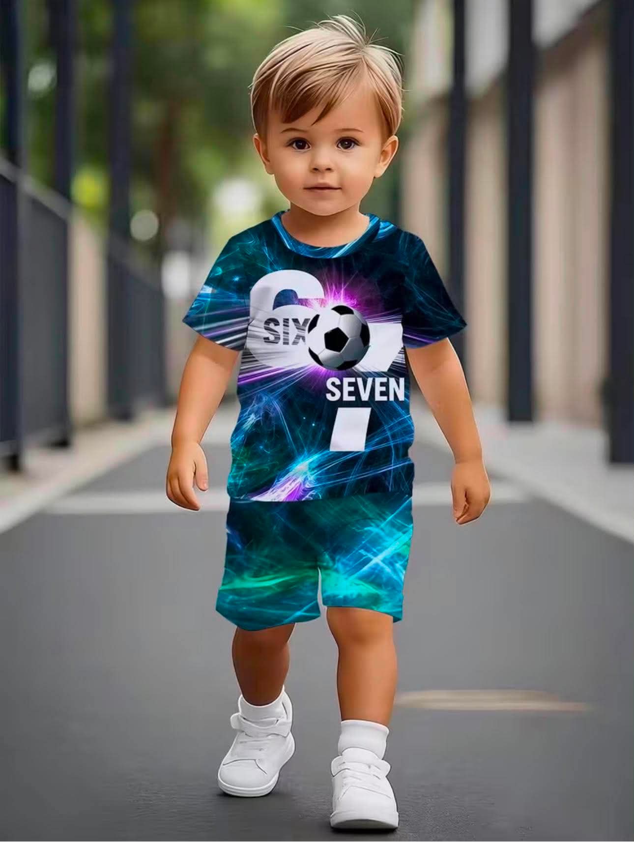3D Purple Soccer 67 Graphic T-Shirt and Shorts Set